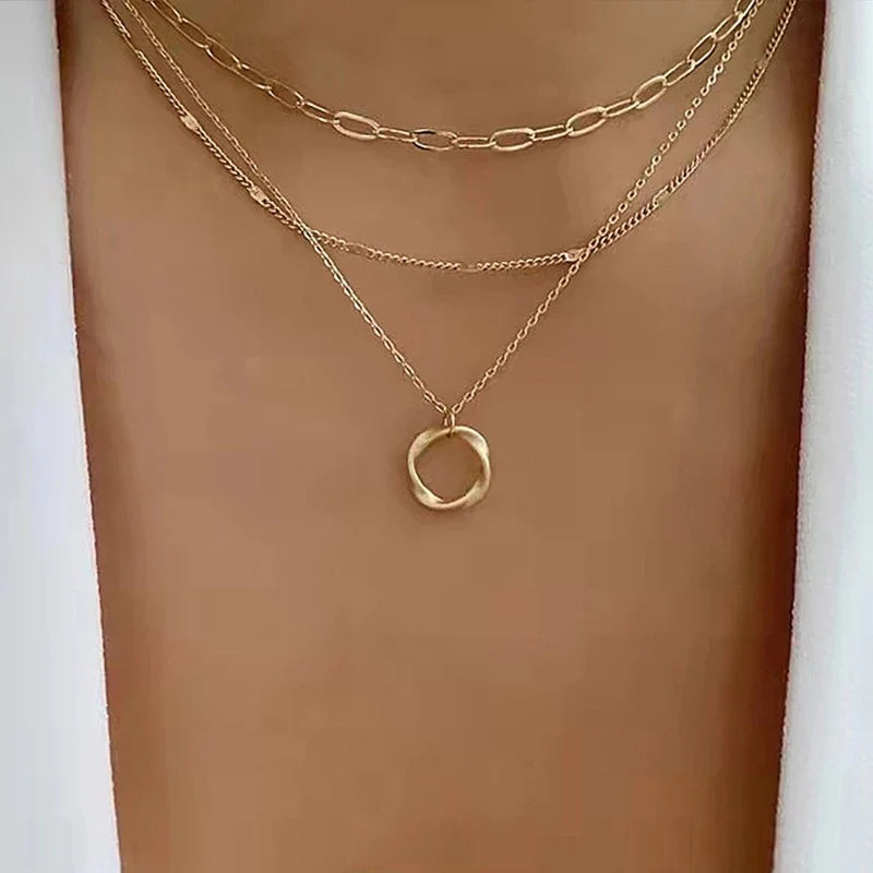 Vintage Layered Chain & Pendant Necklace